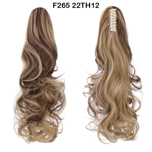 SHANGZI Ponytail Extensions Synthetic Claw Clip on Blonde Ponytail Wig Pony Tail Long Curly Hair Women Hairpiece 18-22 Inch