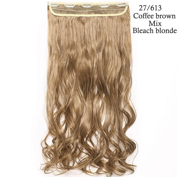 S-Noilite Synthetic 47Color 24Inch Long Wavy Women Clip in One Piece Hair Extensions Black Brown Fake Clip Hairpiece for Women