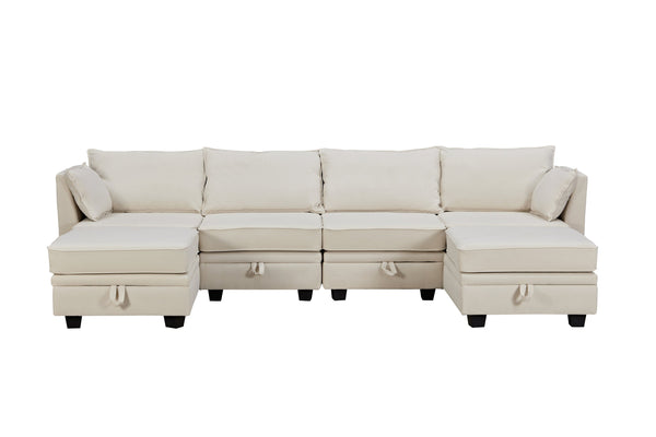 Modern Large U-Shape Modular Sectional Sofa,  Convertible Sofa Bed With Reversible Chaise for Living Room, Storage Seat