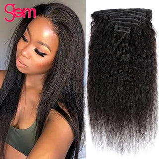 Kinky Straight Clip in Human Hair Extensions 8Pcs/Set Full Head for Black Women Brazilian Clip in Hair Extension Human Hair