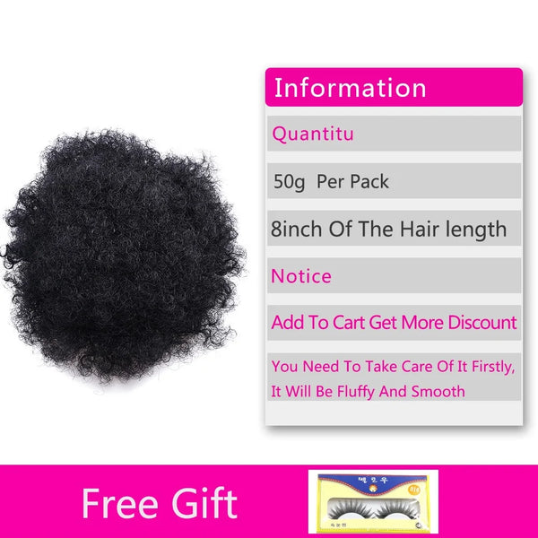 8inch Afro Puff Synthetic Hair Bun Chignon Hairpiece for Women Wig Drawstring Ponytail Kinky Curly Clip in Extensions Pony Tail