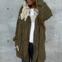 80% HOT SALES！！！Winter Women's Cardigan Coat Plus Size Solid Faux Fur Hooded Coat Long Sleeve Autumn Winter Warm Coat