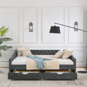 Queen Size Daybed With Drawers Upholstered Tufted Sofa Bed,,with Button on Back and Copper Nail on Waved Shape Arms, Gre