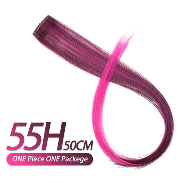 Pageup Rainbow Hair Extension Clip One Piece Synthetic Fake Colored Hair Pieces Pink Long 20" False Clip in Hair Extensions