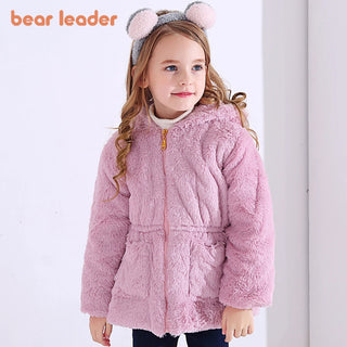 Bear Leader Girls Warm Coats 2023 New Winter Thick Faux Fur Jackets Cartoon Ear Fluffy Outerwear Long Sleeve Cute Coats 2 7Y