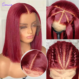 Burgundy Short Straight Bob Human Hair Wigs 99J Bob Wig 13x4/4x4 HD Lace Frontal Human Hair Wigs Glueless Wig Human Hair