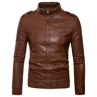 Buy brown-2 Fashion Brand Motorcycle Men&#39;s Leather Jackets 2020 Winter Stand Collar Zipper Male Leather Jacket Comfortable Warm Coats