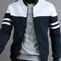 40# Fashion Men Jacket Coat Black Striped Coat Autumn Winter Zipper Sportswear Patchwork Jacket Long Sleeve Coats Женская Куртка