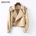 Women Real Sheepskin Fashion Bomber Designer Ladies Leather Jacket Coat