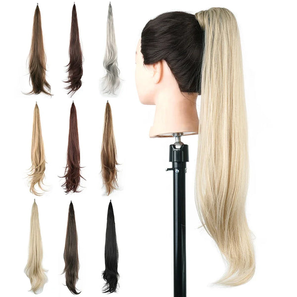 Soowee Long Layered Ponytail Synthetic Hair Extension Blonde Pony Tail Flexible Hair Ponytails Hairpieces