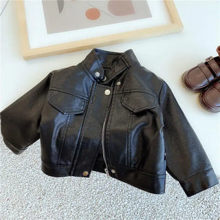 Buy black-2 Brand New Baby Girl Boy Spring Autumn Winter PU Coat Jacket Kids Fashion Leather Jackets Children Coats Overwear Clothes 1-10age