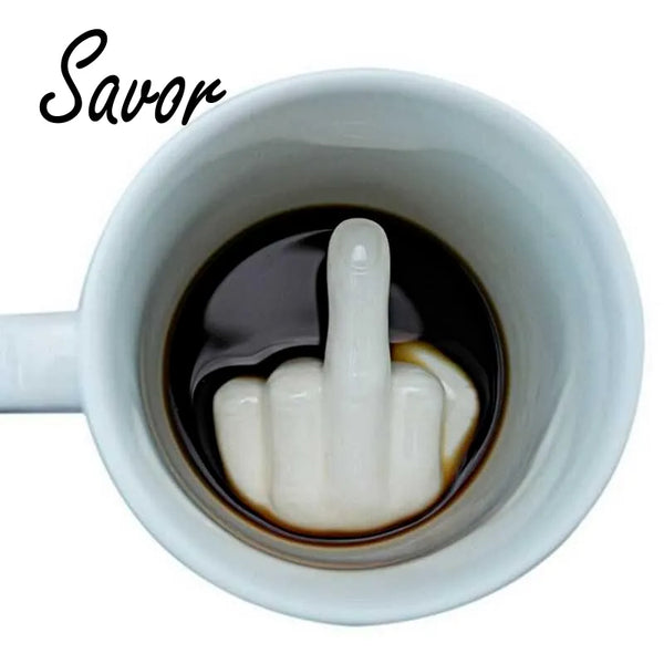 Creative Design White Middle Finger Mug,Novelty Style Mixing Coffee Milk Cup Funny Ceramic Mug 300ml Capacity Water