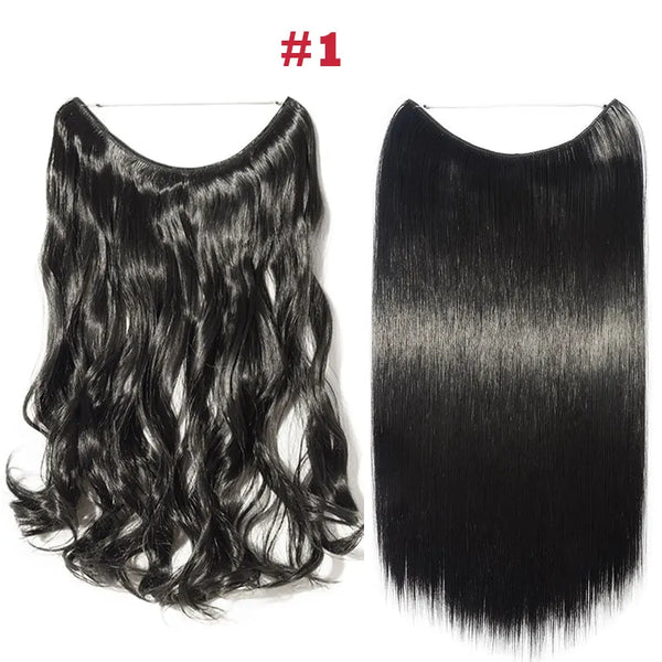 HAIRRO 20 Inches Wave Hair Extensions No Clip in Ombre Blonde Black Hair Synthetic Natural Hidden Secret False Hair Piece