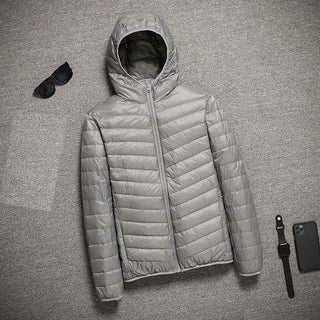 Buy grey-hooded 2023 New Hooded Ultralight Quilted Coat for Warm Winter Down Coats Light Puffer Lightweight Down Jackets Men&#39;s Jackets Spring