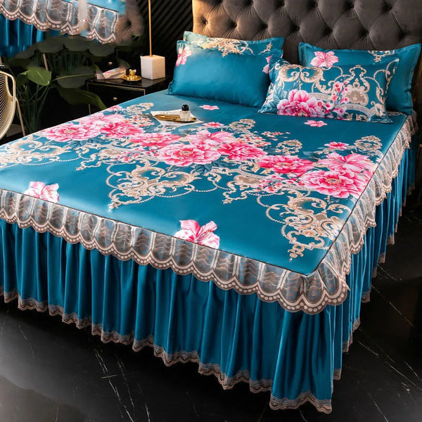 Bed Dress Sets Lace Bed Sheet Pillow Cases 3 Pieces/Set Set for King/Queen Double Size Bed Top Fashion Flower Bedding Set