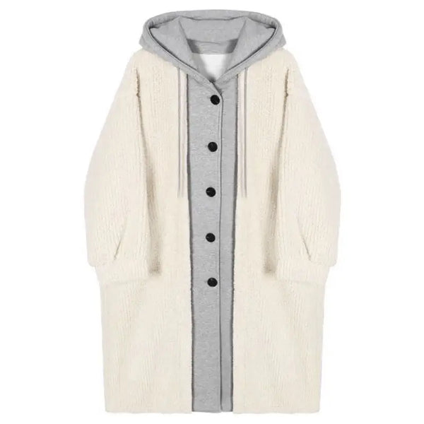 Autumn and Winter Korean Version the New Fake Two Long Cardigan Coat Female Y2K Fashion Lamb Hair Lazy Wind Hooded Woolen Coats