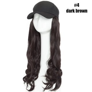 Buy dark-brown BENEHAIR Synthetic Baseball Cap With Hair Long Wavy Fake Hair Hat Wig Hair Extensions Hat With Hair Natural Hairpiece for Women