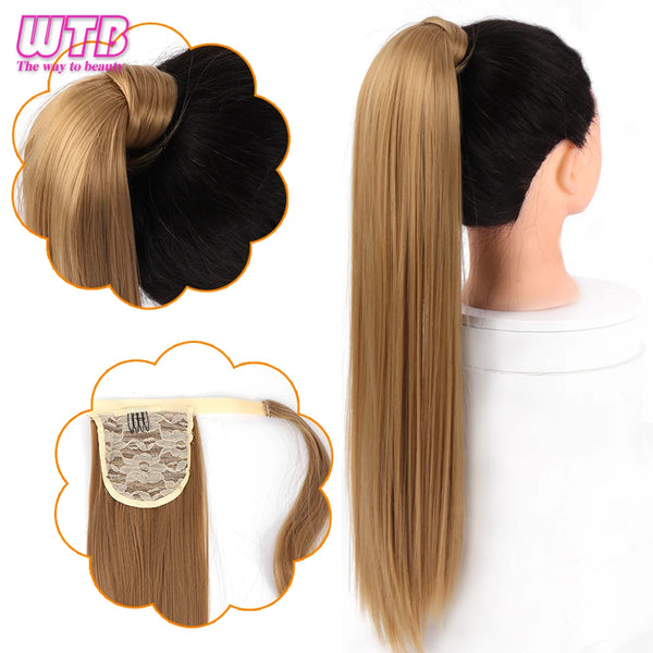 WTB Synthetic Wrap Wround Ponytail Hair Extension Long Straight Women's Clip in Hair Extensions Pony Tail False Hair 32 Inch