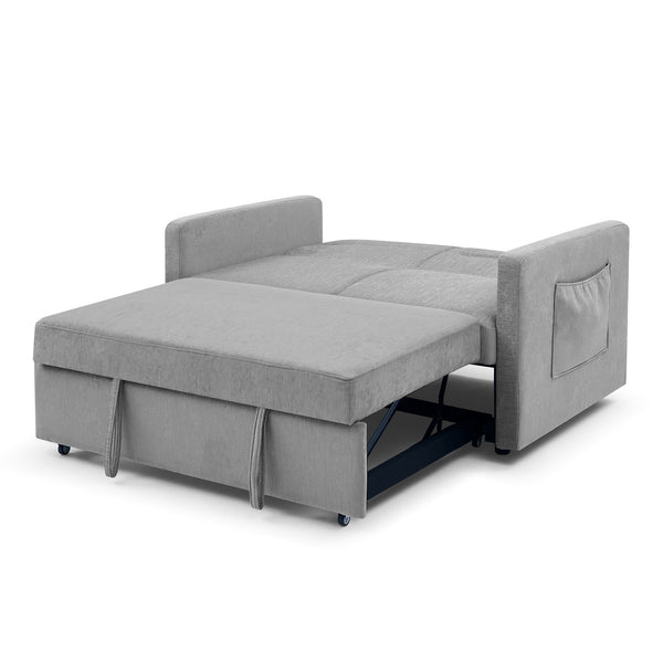 Loveseats Sofa Bed With Pull-Out Bed, Adjsutable Back and Two Arm Pocket,Grey