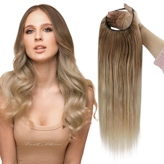 Buy 10-14 Full Shine Half Wig Clip in One Piece  U Part Wig Extensions Ombre Color 100% Machine Remy Hair Straight Human Hair Extensions