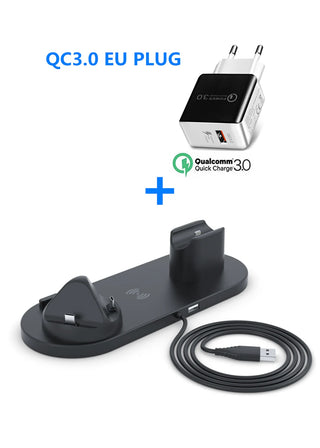 Buy b-with-qc3-0eu-plug 6 in 1 10W Fast Charge Qi Wireless Charger Pad Cargador for IPhone 1x Pro X XS Max XR Dock Iwatch Charger for Apple Watch5 4 3 2