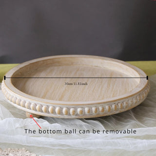 Buy 03 Hanobe Wood Decorative Tray Round White Washed Bead Tray for Coffee Table Rustic Wooden Trays Decor Farmhouse Kitchen Counter