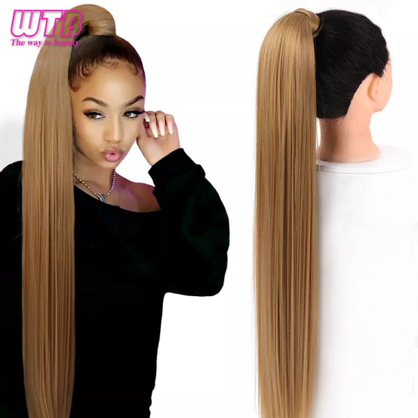 WTB Synthetic Wrap Wround Ponytail Hair Extension Long Straight Women's Clip in Hair Extensions Pony Tail False Hair 32 Inch