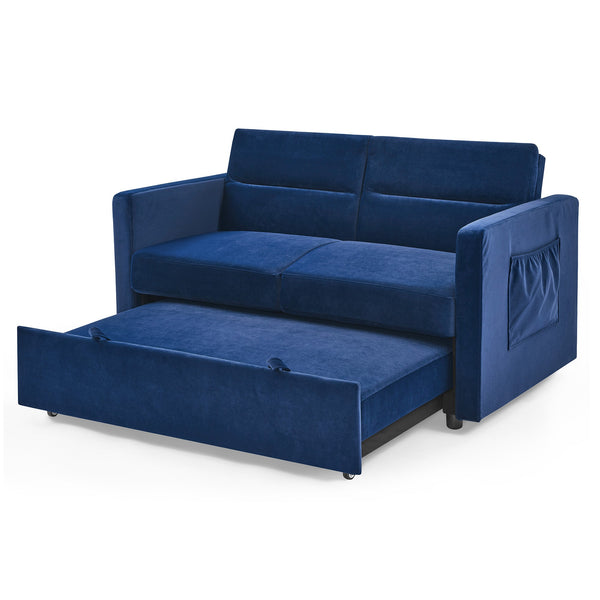 Loveseats Sofa Bed With Pull-Out Bed,Adjsutable Back and Two Arm Pocket,Blue (54.5"x33"x31.5")