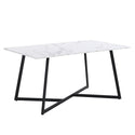 Modern Faux Marble 6-Piece Dining Table Set,60inch Metal Kitchen Table Set With Upholstered Dining Chairs and Bench, Bla