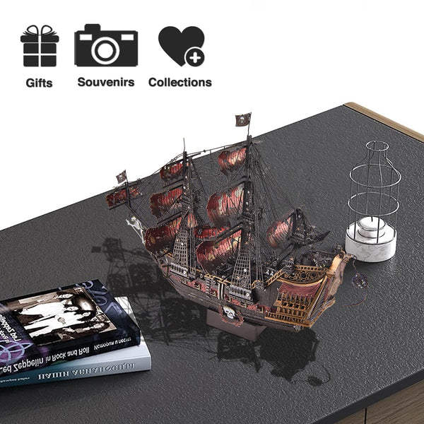 Piececool 3D Puzzles the Queen Anne's Revenge Pirate Ship Metal Model Building Blocks 3D Boat Jigsaw for Adult Birthday Gift