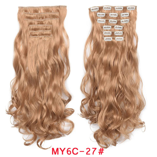 Clip in Hair Extension 20Inch 16 Clips Long Synthetic Hair Heat Resistant Hairpiece Natural Wavy Ombre Hair Piece 6Pcs/Set LIHUI