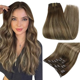 Buy 4-27-4-4-24-4 Full Shine Human Hair Extensions Clip in Hair Extensions Human Hair 7PCS 105G Double Weft Hair Extensions Human Hair for Woman