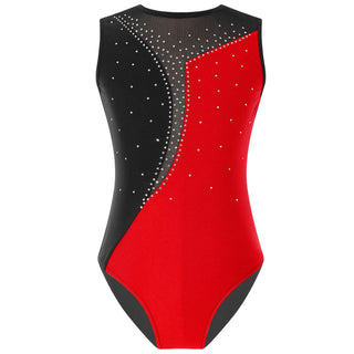 Buy red-a Kids Girls Shiny Rhinestone Gymnatics Ballet Leotards Dance Costume Figure Skating Costume Sleeveless Round Neckline Dancewear