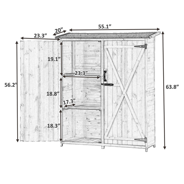 Outdoor 5.3ft Hx4.6ft L Wood Storage Shed Tool Organizer,Garden Shed, Storage Cabinet With Waterproof Asphalt Roof, Doub