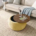 Round Storage Ottoman, 2 in 1 Function, Work as End Table and Ottoman,  Yellow  (25.5"x25.5"x14.5")