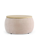 Round Storage Ottoman, 2 in 1 Function, Work as End Table and Ottoman,  Pink  (25.5"x25.5"x14.5")