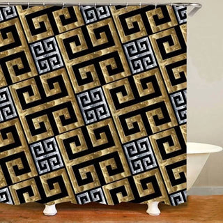 Buy only-shower-curtain5 3D Luxury Black Gold Greek Key Meander Baroque Bathroom Curtains Shower Curtain Set for Bathroom Modern Geometric Bath Rug Decor