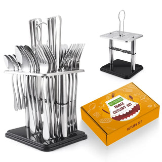 Buy as-the-picture1 24 Pcs Stainless Steel Cutlery Hammer Pattern Ceramic Handle Knife Fork Spoon Set Cutlery Set Travel Cutlery Set Flatware Set