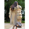 BFFUR Fashion Real Fox Fur Coat Women Winter Luxury Overcoats High Qulaity Natural Gold Island Fox Fur Jackets Whole Skin Coats