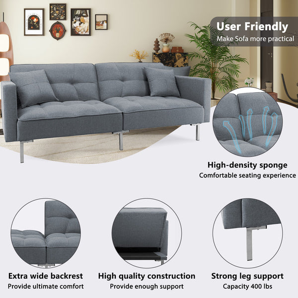 Linen Upholstered Modern Convertible Folding Futon Sofa Bed for Compact Living Space, Apartment, Dorm