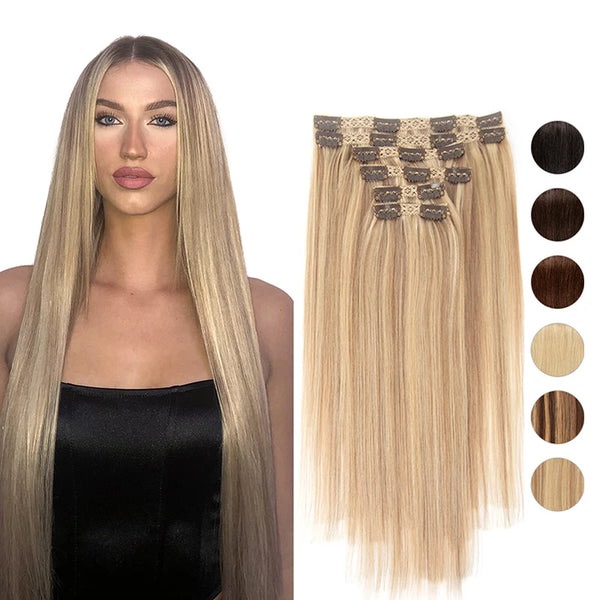 MRSHAIR Big Volume 24inch 240G Clip in Human Hair Extensions Seamless Clip in Hair Pieces 6PCS FULL Head for Thick Raw Hair