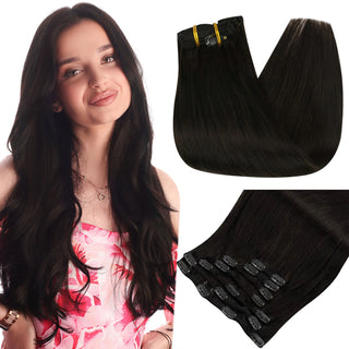 Buy 1b-off-black Full Shine Human Hair Extensions Clip in Hair Extensions Human Hair 7PCS 105G Double Weft Hair Extensions Human Hair for Woman