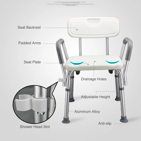 Bathroom Safety Anti-Slip Shower Chair for Elderly Pregnant Disabled Bathroom Shower Bench Adjustable Height Shower Tub Stool