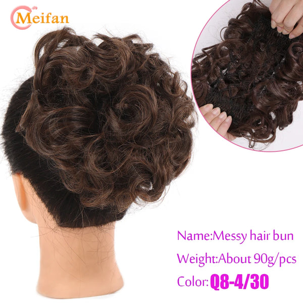 MEIFAN Synthetic Bride Messy Big Hair Bun Curly Chignon With Comb Clips in Hair Tail Cover Ponytail Extension Natural Fake Hair