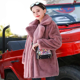 Buy dark-pink 2022 Autumn Winter New Women Faux Fur Coat Elegant Fluffy Thick Warm Artificial Fur Coats