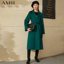 Amii Minimalism Fashion Winter Coat Women Causal Water Ripple Double-Sided Woolen Coat  Solid Lapel Belt Coat Female 12030523