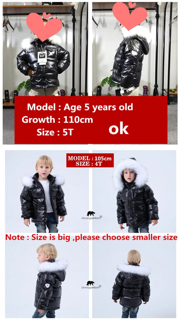 Unisex Winter Coat Down Jacket for Boys Clothes 2-14 Y Children's Clothing Thicken Outerwear & Coats With Nature Fur Parka Kids