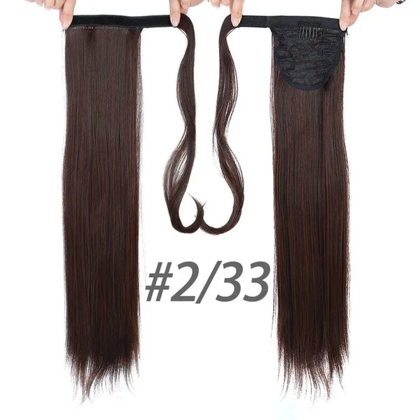 MANWEI Synthetic Long Straight Ponytail Hair Extensions Heat Resistant Hair 24“120g Wrap Around Pony Hairpiece for Women