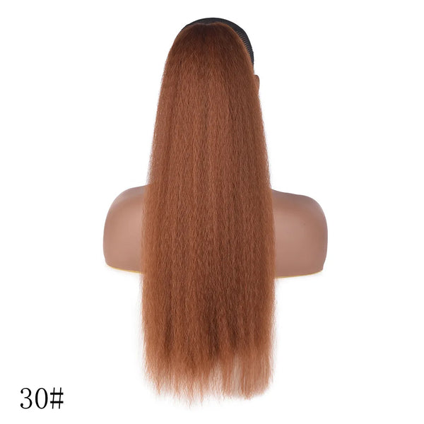 Afro Kinky Straight Ponytail Clip in Extension 30 Inch Heat Resistant Synthetic Drawstring Ponytail With Elastic Band for Women