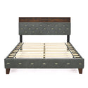 Queen Size Bed Frame, Shelf Upholstered Headboard, Platform Bed With Outlet & USB Ports, Wood Legs, No Box Spring Needed